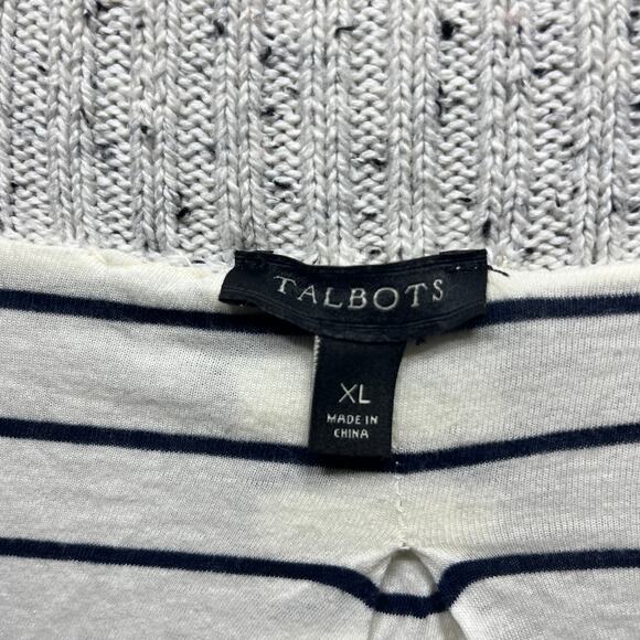 Talbots Sweater Coat Jacket White Gray Belted Lined Pockets Casual Comfy Cozy XL - Picture 8 of 9